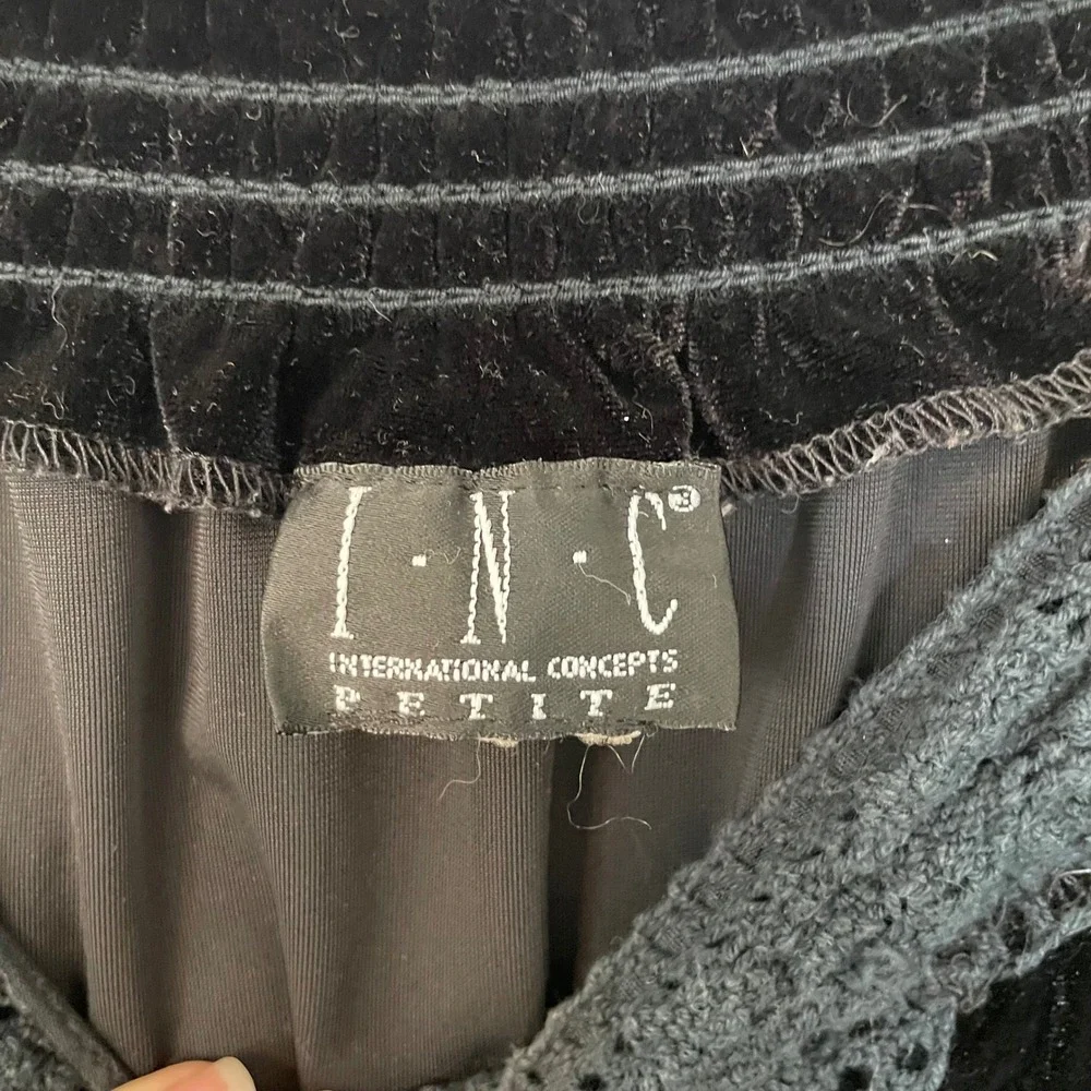 INC International Black Velvet Lace Bell Sleeve Blouse Petite M Y2K Whimsigoth